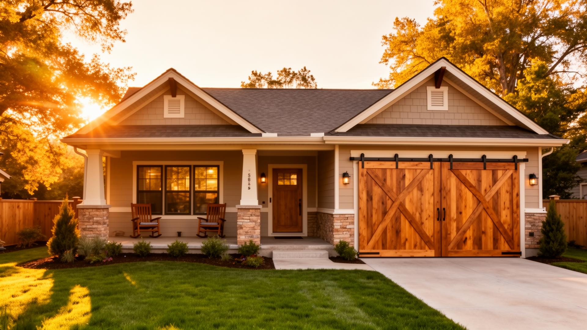 Beautiful craftsman home with farmhouse barn-style garage doors